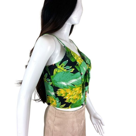 NWT Nicole Miller Tropical Tie-Front Linen Blend Crop Tank Top S - Picture 4 of 12